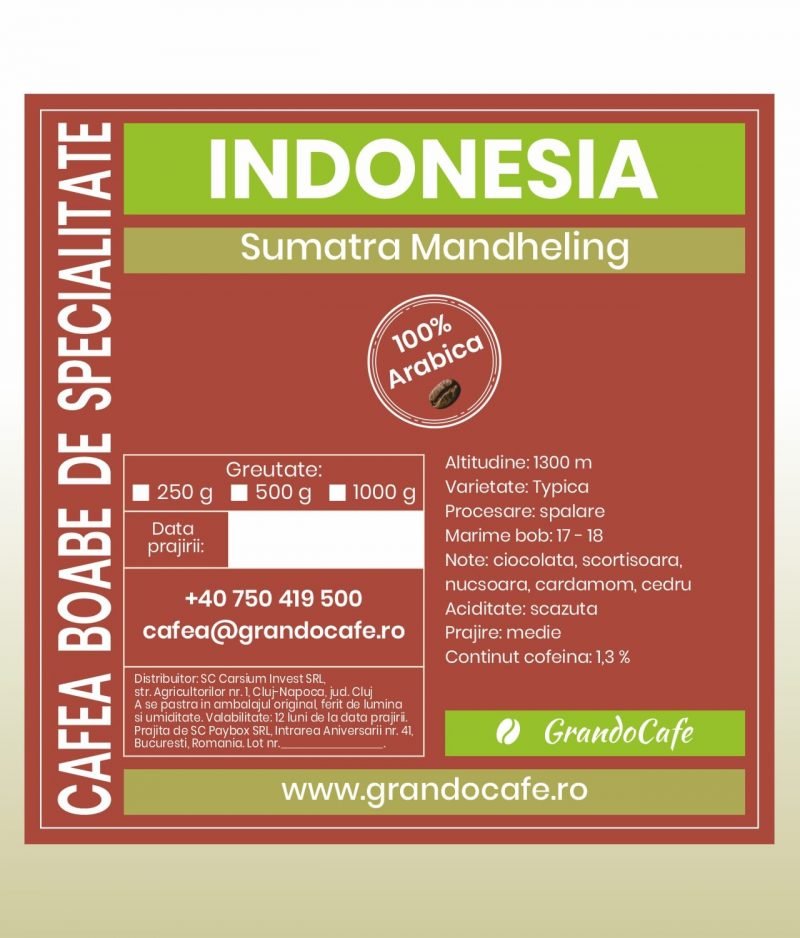 Cafea de origine Indonesia Sumatra Mandheling